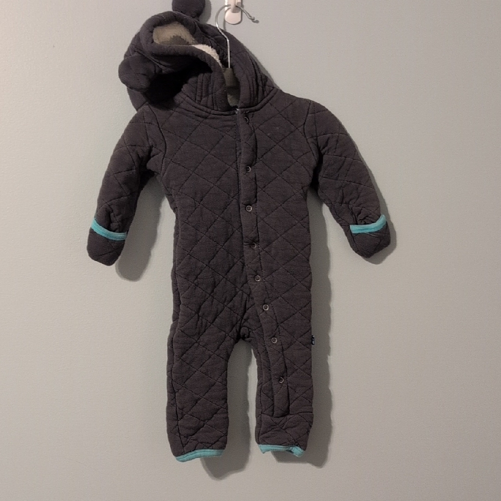 Kickee Pants Quilted Charcoal One Piece with Teal Accents